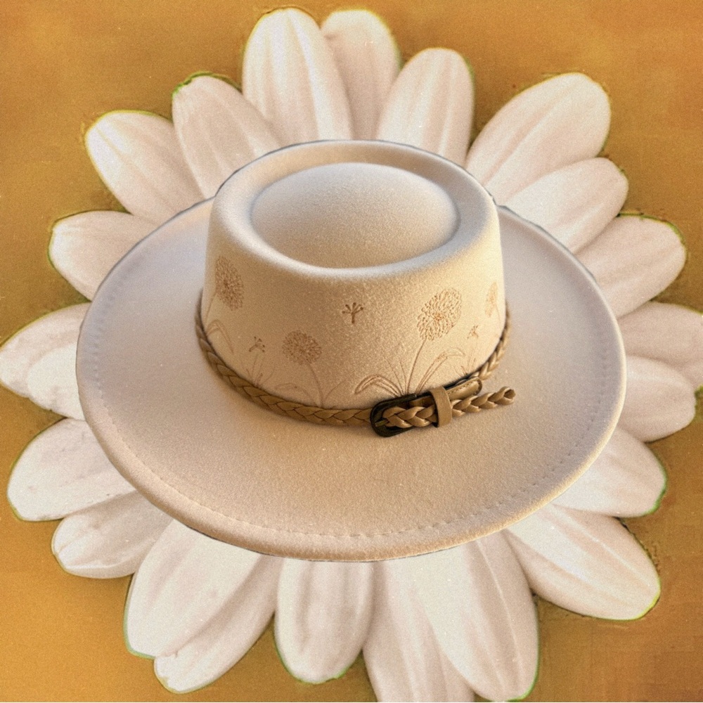 Cream Wide Brim Hat with Braided Band